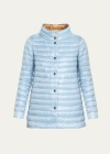 Herno Light Blue And Brown Down Jacket With Branded Buttons In Polyamide Woman In Sky Blue/camel