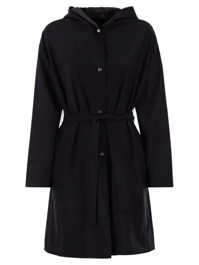 Herno Women Reversible Coat With Hood In Stretch Wool And Nylon In Black