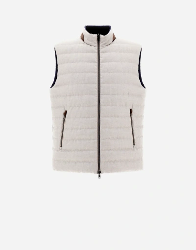Herno Reversible Cotton Cashmere Rain And Ecoage Sleeveless Jacket In Pearl