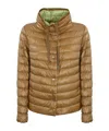 Herno Quilted Hooded Jacket Drawstring Detail In Brown