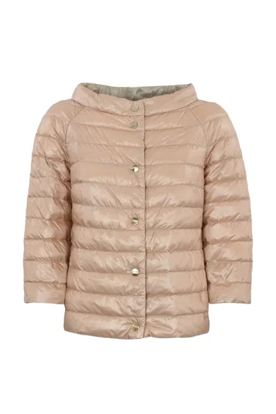 Herno Reversible Down Jacket With 3/4 Sleeves In Rosa/beige