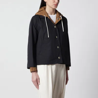 Herno Reversible Jacket Blue/caramel In Cotton Gabardine In Black