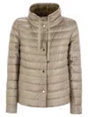 Herno Light Gray Reversible High Neck Down Jacket In Technical Fabric Woman In Beige/camel