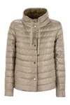 Herno Light Gray Reversible High Neck Down Jacket In Technical Fabric Woman In Beige/camel