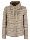 Herno Light Gray Reversible High Neck Down Jacket In Technical Fabric Woman In Beige/camel