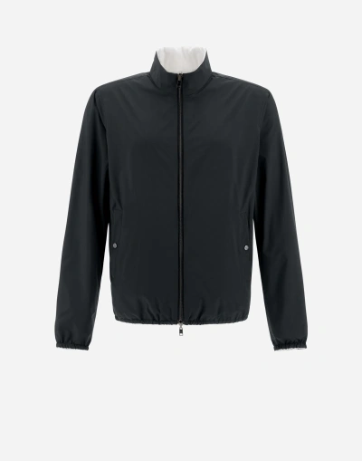 Herno Reversible Millionaire Microfibre And Ecoage Bomber Jacket In Navy Blue