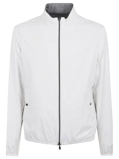 Herno Reversible Nylon And Cotton Jacket With Double Slider Zip Closure In Bianco