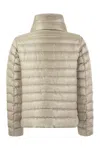 Herno Light Gray Reversible High Neck Down Jacket In Technical Fabric Woman In Champagne/light Blue