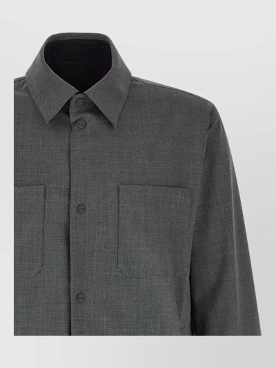 Herno Reversible Overshirt Jacket Chest Pockets Collar In Blue