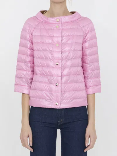 Herno Reversible Buttoned Padded Jacket In Pink