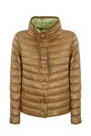 Herno Reversible Quilted Down Jacket In Cammello/verde Chiaro