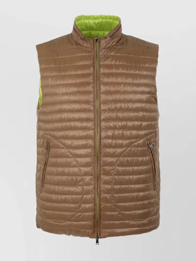 Herno Reversible Quilted Sleeveless High Collar Jacket In Brown