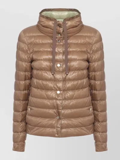 Herno Reversible Short Down Jacket High Neck In Brown