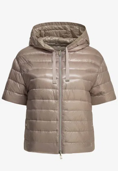Herno Reversible Short-sleeved Down Jacket In Brown