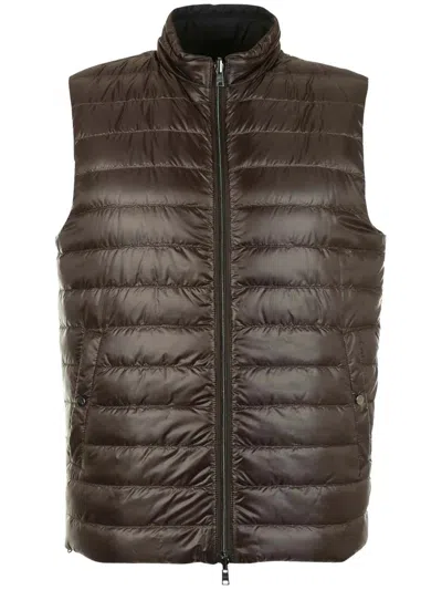 Herno Reversible Sleeveless Down Jacket Clothing In Brown