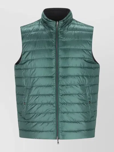 Herno Reversible Sleeveless Jacket Front Pockets High Neck In Green