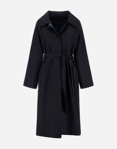 Herno Reversible Trench In Fluid Wool And Nylon Ultralight In Blue