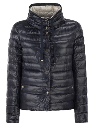 Herno Reversible Ultra-light Nylon Down Jacket With Funnel Neck In Black