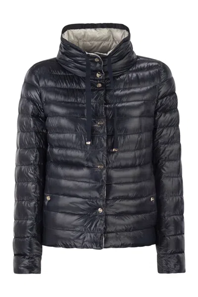 Herno Reversible Ultra-light Nylon Down Jacket With Funnel Neck In Black