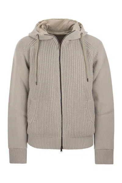 Herno Reversible Wool Knit Bomber Jacket For Men In Grey
