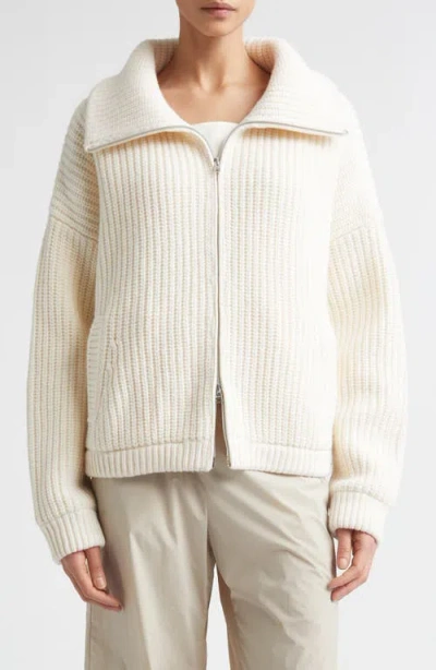 Herno Rib Wool Sweater Knit Bomber Jacket In Neutral