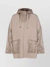 Herno Ribbed Capes Hood Drawstring Detail Front Pockets In Brown