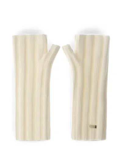 Herno Ribbed Cashmere Gloves In Neutrals