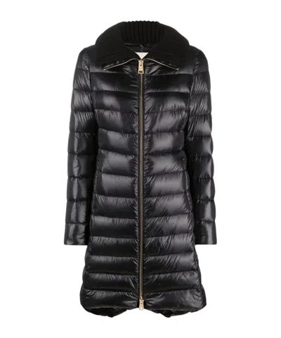 Herno Ribbed Collar Long Puffer Jacket In Black