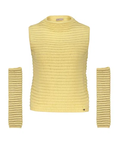 Herno Ribbed Gilet With Detachable Sleeves Knitted Top In Yellow