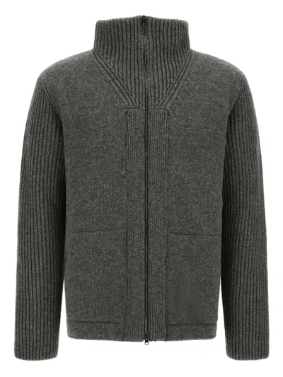 HERNO RIBBED HIGH-NECK ZIP-UP CARDIGAN