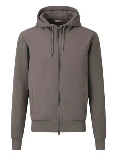 Herno Ribbed Hooded Zip-up Jacket In Gray