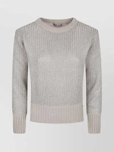 Herno Ribbed Alpaca Knit Sweater With Delicate Sequins In White