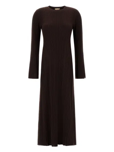 Herno Ribbed Long-sleeve Midi Dress In Brown