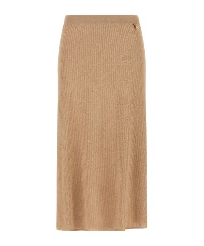 Herno Ribbed Midi Skirt In Brown