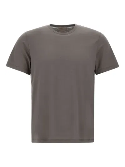 Herno Ribbed-neck Wool T-shirt In Gray