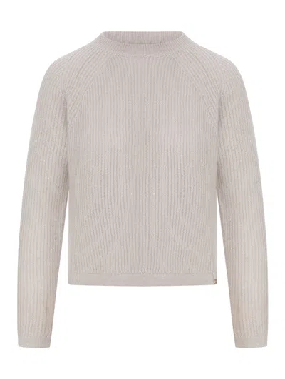 Herno Ribbed-knit Sequin-embellished Sweater In Neutral