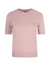 Herno Short-sleeve Knit Top With Ribbed Details In Pink