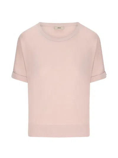 Herno Ribbed Trim T-shirt In Pink