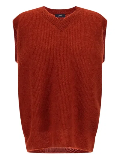 Herno Ribbed V-neck Vest In Orange