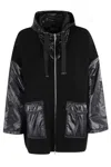 Herno Ribbed Wool Cape With Drawstring Hood And Contrasting Sleeves In Multi