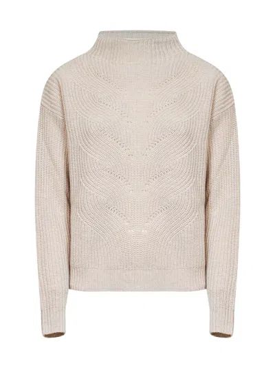 Herno Ribbed Wool Funnel Neck Sweater In Neutral