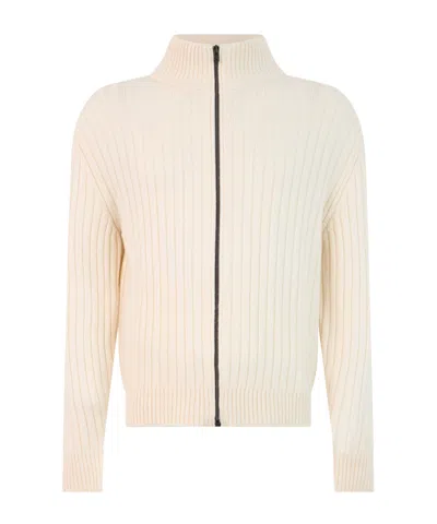 Herno Ribbed-knit Zip-up Cardigan In Neutral