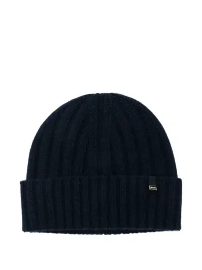 Herno Ribbed-knit Beanie Hat In Blue