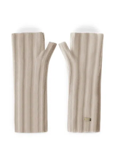Herno Ribbed-knit Cashmere Fingerless Gloves In Neutrals