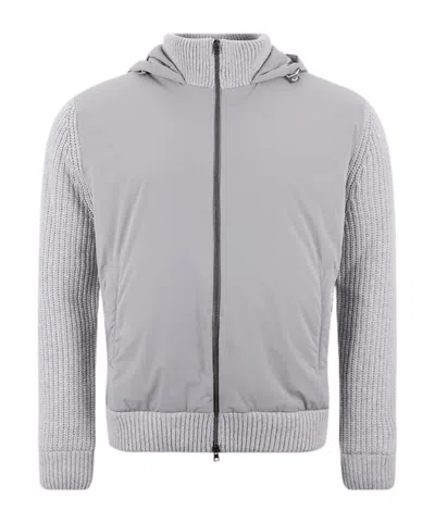 Herno Hooded Zip-up Cardigan In A Cotton And Polyester Blend Knit In Multi