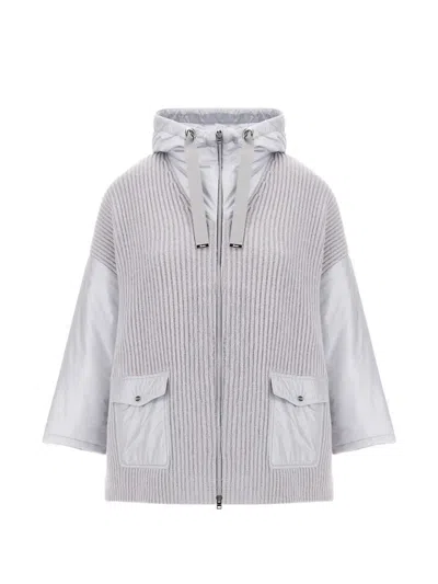 Herno Ribbed-knit Panelled Cardigan In Gray