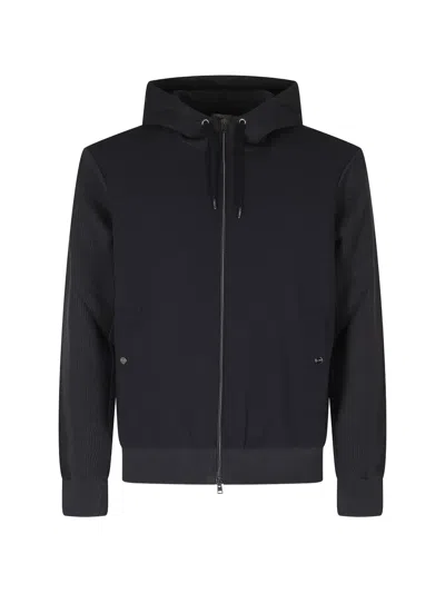 Herno Resort Jacket In Cotton Interlock And Travel Nylon Ponente In Black