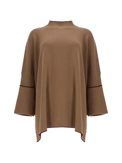 Herno Ribbed-knit Panelled Poncho In Brown