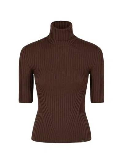 Herno Ribbed-knit Roll-neck Sweater In Brown