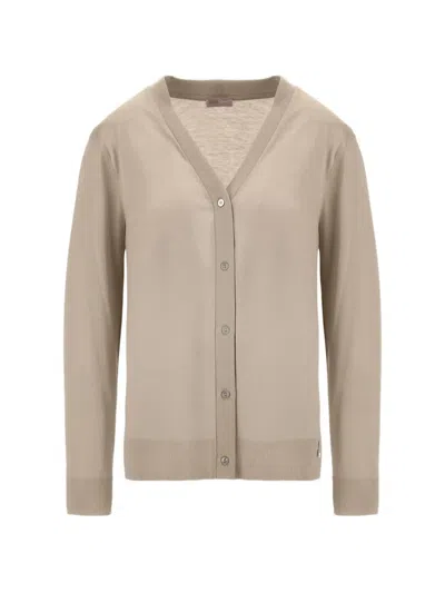 Herno Ribbed-knit V-neck Cardigan In Brown